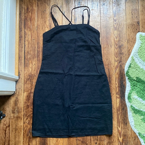 h&m linen blend strappy mini dress zipper on side - Picture 1 of 6